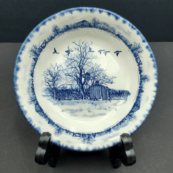 International Tableworks Riverwood Coupe Soup Cereal Bowls Blue Farm Scene - Picture 7 of 8